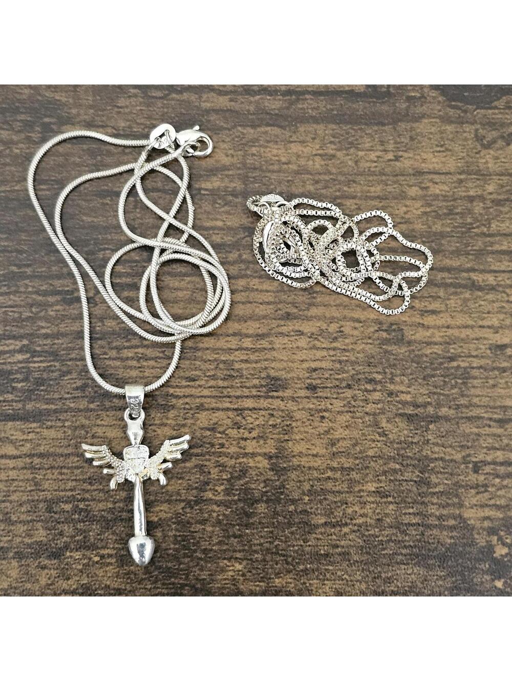 Sterling Silver 8 Grams Necklace Lot 2 Chains 1 Charm All 925